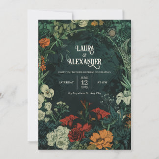 Vintage Dark Floral Wedding Invitations