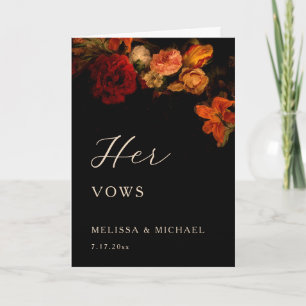 Vintage Dark Floral Wedding Vow Card