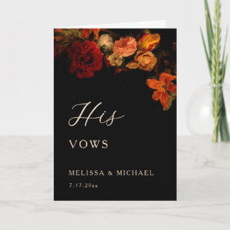 Vintage Dark Floral Wedding Vow Card