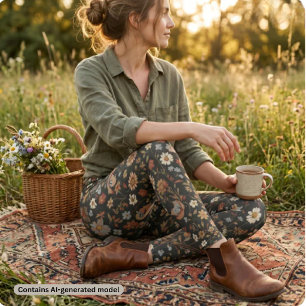 Vintage Dark Floral Wildflower Leggings