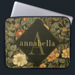 Vintage Dark Floral William Morris Monogram Laptop Sleeve<br><div class="desc">This simple yet elegant design features a dark, elegant William Morris inspired floral pattern in sage green, soft gold, and rich rust on a black background. Keep your laptop or tablet protected with style. Add a name to personalise it. Makes a great Christmas or Mother's Day gift. Created by Simply...</div>