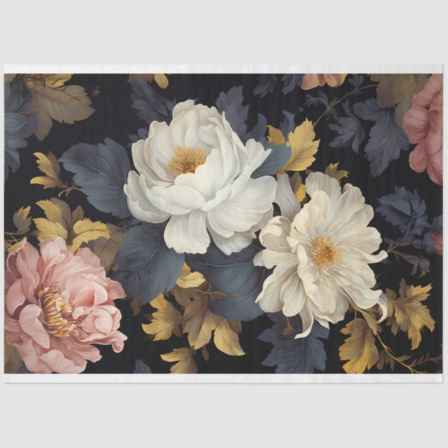 Vintage Dark Florals  Tissue Paper (Front)