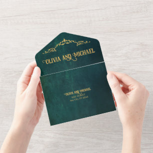 Vintage Dark Green All In One Invitation