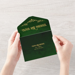 Vintage Dark Green All In One Invitation