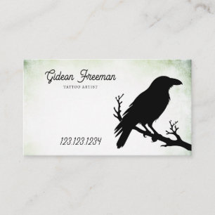 Vintage Dark Green and Black Crow Tattoo Artist Business Card