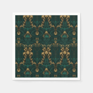 Vintage dark green gold baroque napkin