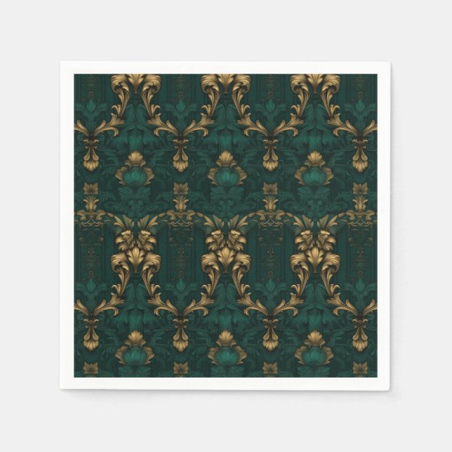 Vintage dark green gold baroque napkin (Front)