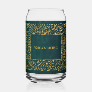 Vintage Dark Green Golden Frame Wedding Can Glass