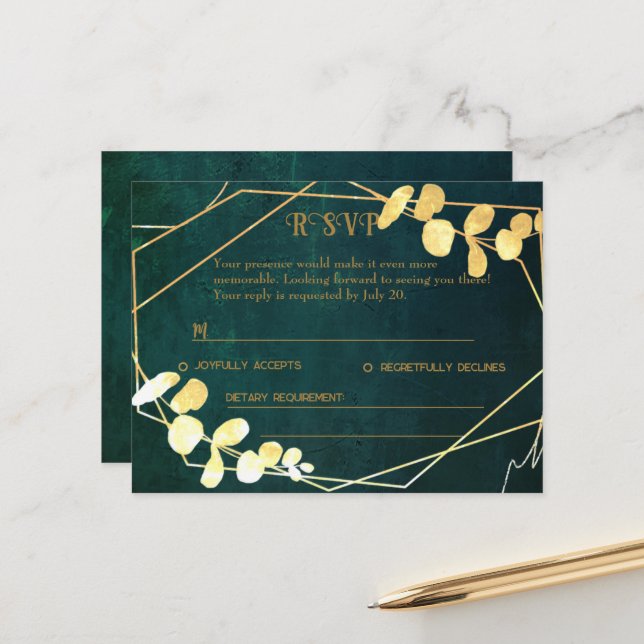 Vintage Dark Green RSVP Card (Front/Back In Situ)