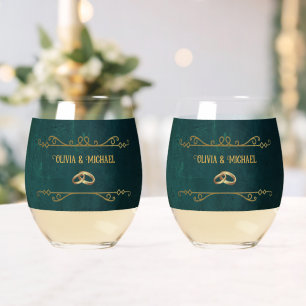 Vintage Dark Green Stemless Wine Glass