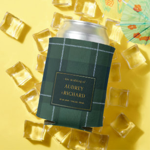 Vintage Dark Green Tartan Polo Plaid Wedding Favor Can Cooler