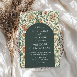 Vintage Dark green terracotta floral Art Nouveau Invitation