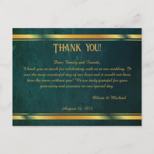 Vintage Dark Green Wedding Thank You Postcard