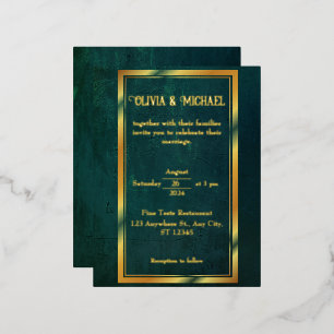 Vintage Dark Green With Gold Foil Foil Invitation Postcard