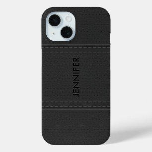 Vintage Dark Grey Faux Leather Look iPhone 15 Case