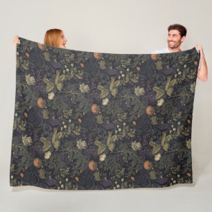 Vintage Dark Moody Floral William Morris Fleece Blanket