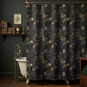 Vintage Dark Moody Floral William Morris Shower Curtain