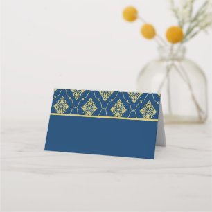 Vintage Dark Navy Blue Gold Art Deco Wedding Place Card