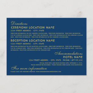 Vintage Dark Navy Gold Art Deco Wedding Details Enclosure Card