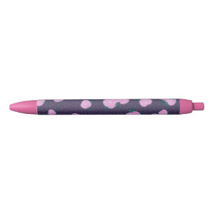 Vintage dark purple florals black ink pen