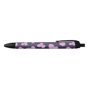 Vintage dark purple florals black ink pen