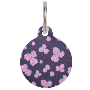 Vintage dark purple florals pet tag