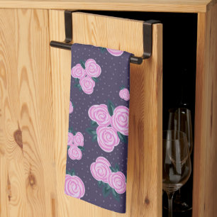 Vintage dark purple florals tea towel