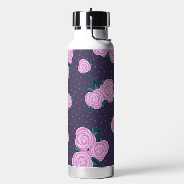 Vintage dark purple florals water bottle (Left)