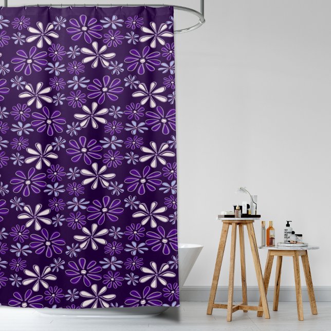 Vintage Dark Purple Flower Doodle Shower Curtain (Vintage Dark Purple Flower Doodle Shower Curtain)
