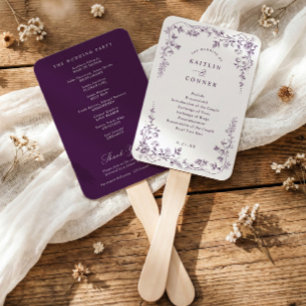 Vintage Dark Purple French Floral Wedding Program Hand Fan