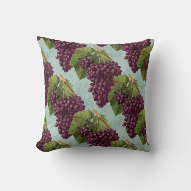 Vintage Dark Purple Grapes and Vines Cushion (Front)