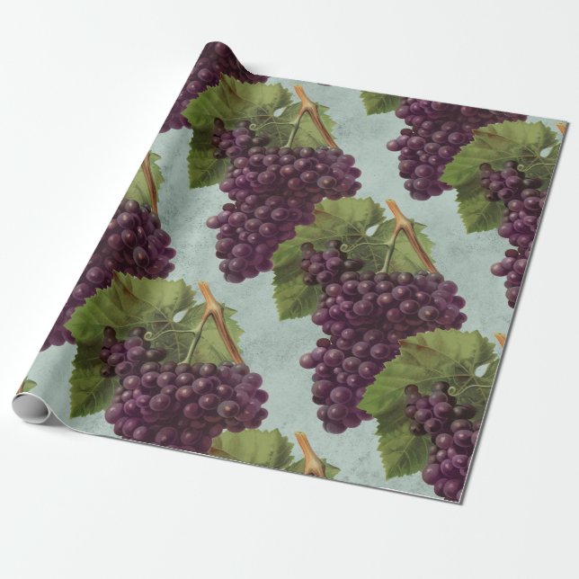 Vintage Dark Purple Grapes and Vines Wrapping Paper (Unrolled)