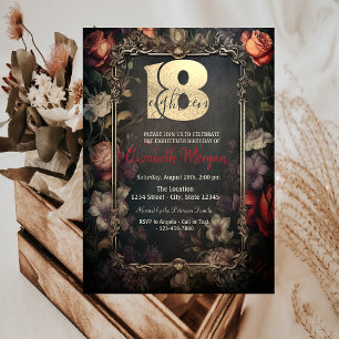 Vintage Dark Rose Gothic 18th Birthday  Invitation