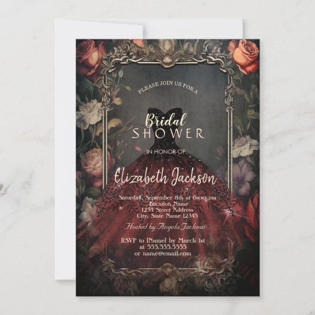 Vintage Dark  Roses Dress Gothic Bridal Shower  Invitation (Front)