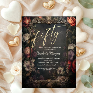 Vintage Dark Roses Gothic 50th Birthday  Invitation