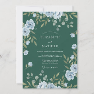 Vintage Dark Teal Leafy Wedding Invitation