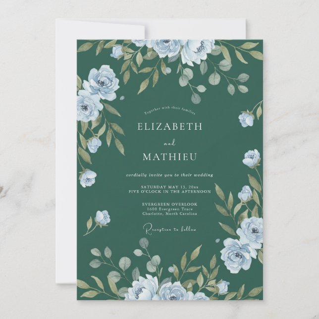 Vintage Dark Teal Leafy Wedding Invitation (Front)