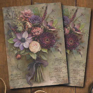 Vintage Dark Wildflower Bouquet and Decoupage Tissue Paper