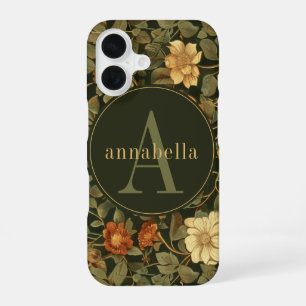 Vintage Dark William Morris Floral Monogram iPhone 16 Case