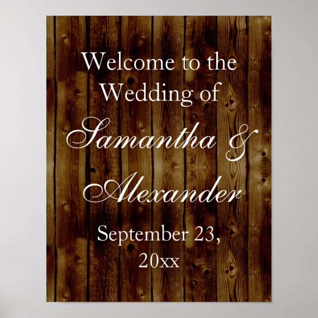Vintage Dark Wood Plank Wedding Welcome Sign (Front)