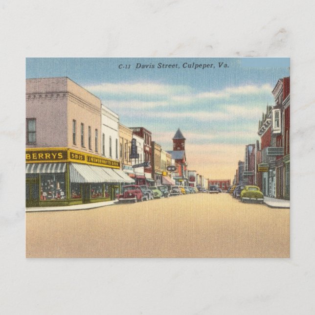 Vintage Davis Street, Culpeper, Virginia Postcard (Front)