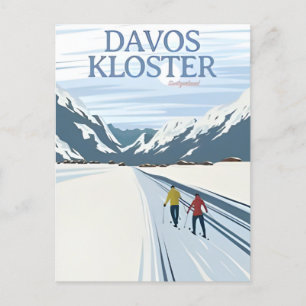 Vintage Davos Alps winter ski Switzerland retro Postcard