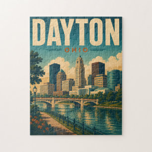 Vintage Dayton Ohio Skyline Jigsaw Puzzle