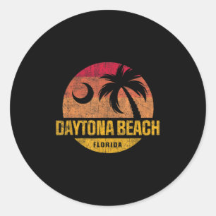 Vintage Daytona Beach Florida Palm Tree Sunset Vac Classic Round Sticker