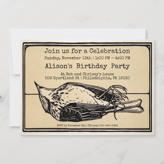 Vintage Dead Bird Customisable Party Invitation (Front)