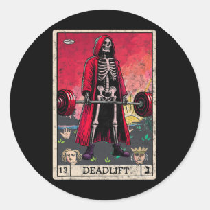 Vintage Deadlift Skeleton Halloween Gym Jokes Weig Classic Round Sticker