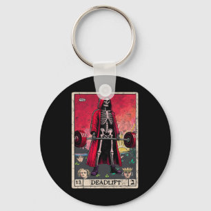 Vintage Deadlift Skeleton Halloween Gym Jokes Weig Key Ring