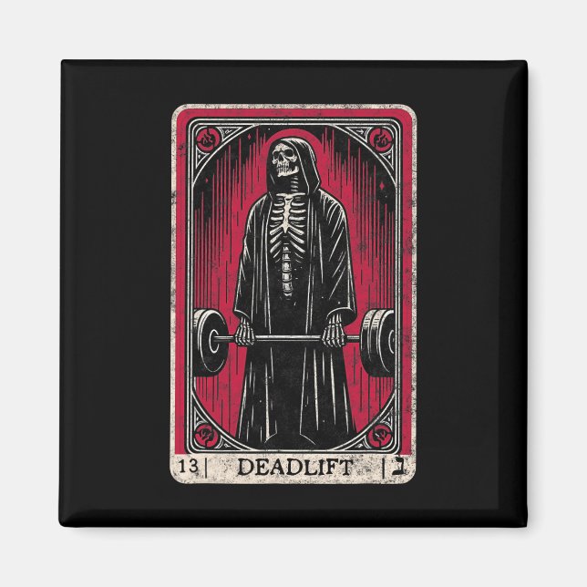 Vintage Deadlift Skeleton Halloween Gym Jokes Weig Magnet (Front)