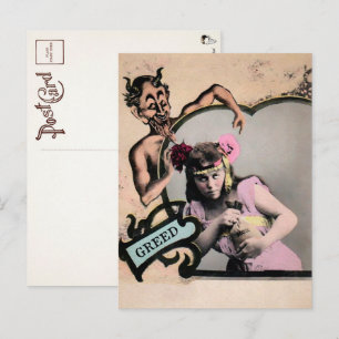 Vintage Deadly Sin Greed Postcard 