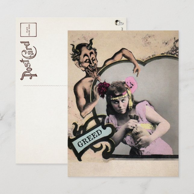 Vintage Deadly Sin Greed Postcard  (Front/Back)